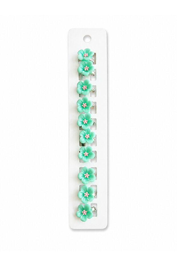 Mint Green Floral Hair Earrings - 10 Pieces