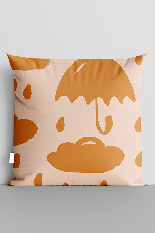 غطاء وسادة برتقالي مطبوع رقميًا على الوجهين من Orange Umbrella and Cloud - 5712