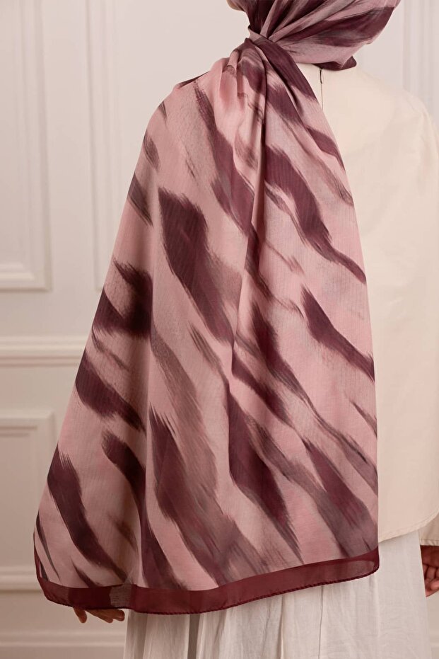 Stripe Patterned Soft Shawl Plum - 7