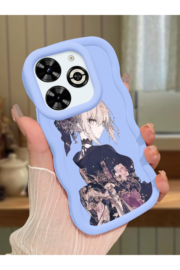 Infinix Smart 8 Plus Compatible Case Camera Protector Blue Silicone Couple Phone Case Girl Pattern