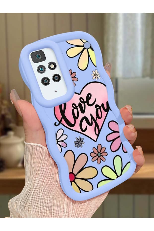 Redmi 10 Compatible Case Camera Protector Blue Silicone Couple Phone Case Cover Floral Pattern
