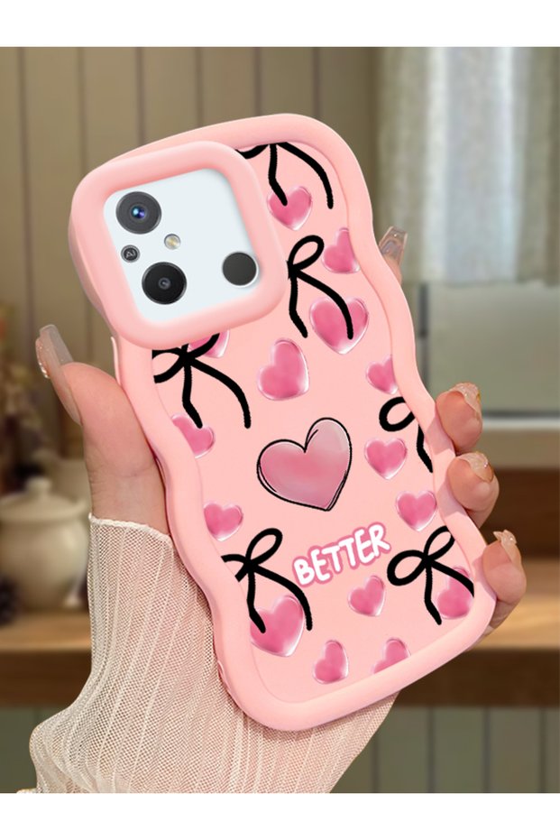 Poco C55 Compatible Case Camera Protector Pink Silicone Couple Phone Case Heart Pattern
