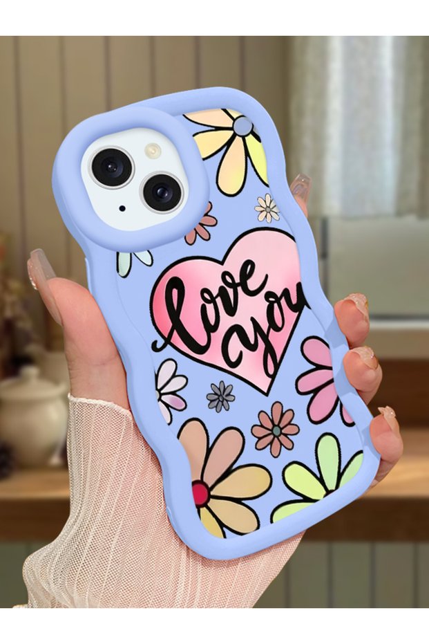 iPhone 15 Compatible Case Camera Protector Blue Silicone Couple Phone Case Floral Pattern