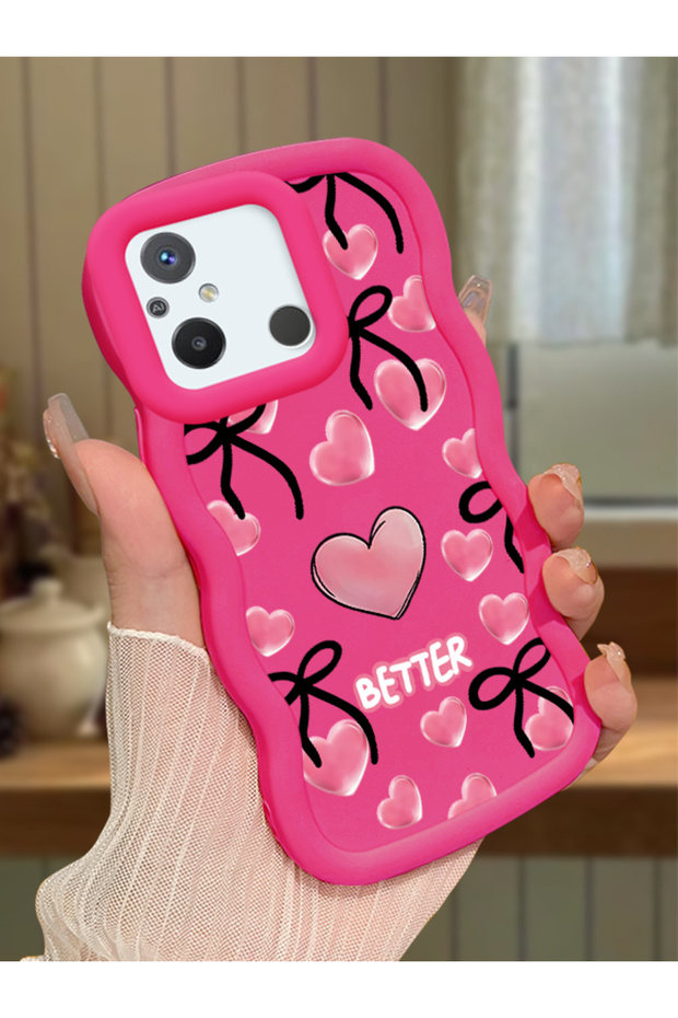 Poco C55 Compatible Case Camera Protector Red Silicone Couple Phone Case Heart Pattern