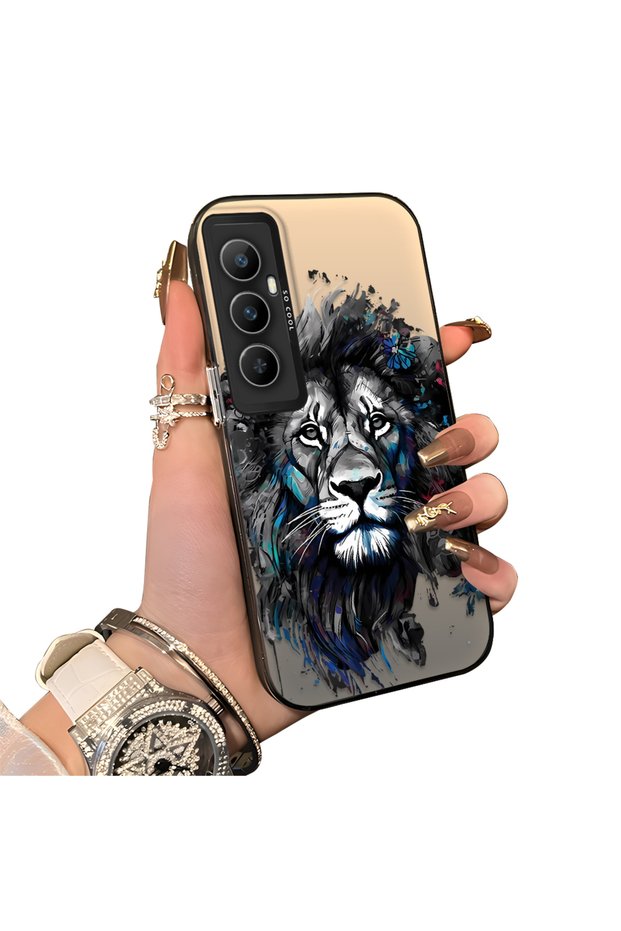 Realme C65 4g Compatible Silicone Edge Hard Back Case Couple Phone Case Lion Pattern