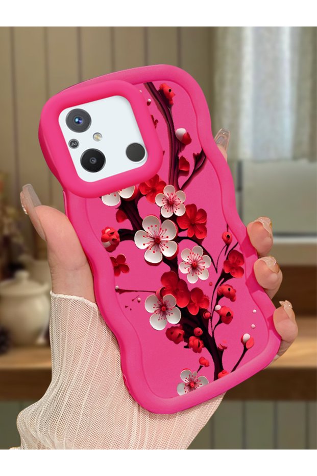 Poco C55 Compatible Case Camera Protector Red Silicone Couple Phone Case Floral Pattern