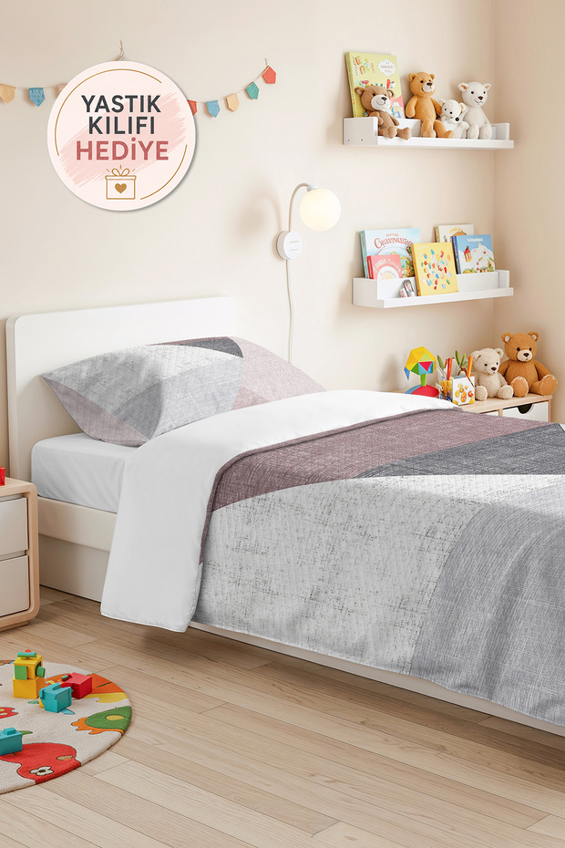 Geometric Gray Young Room Single Pique Set - Powder Modern 160X220 cm Quilted Bedspread