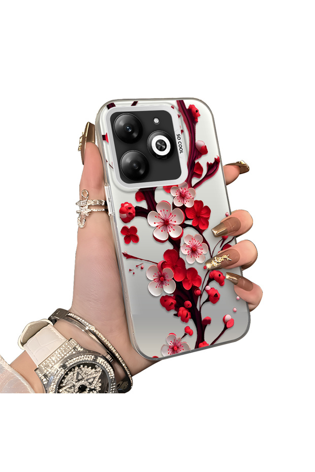 Tecno Spark 20C Compatible Silicone Edge Hard Back Case Couple Phone Case with Floral Pattern