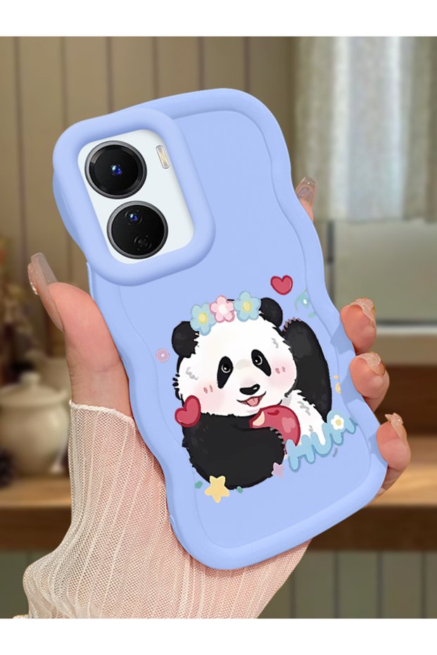 Vivo Y16 Compatible Case Camera Protector Blue Silicone Couple Phone Case Panda Pattern