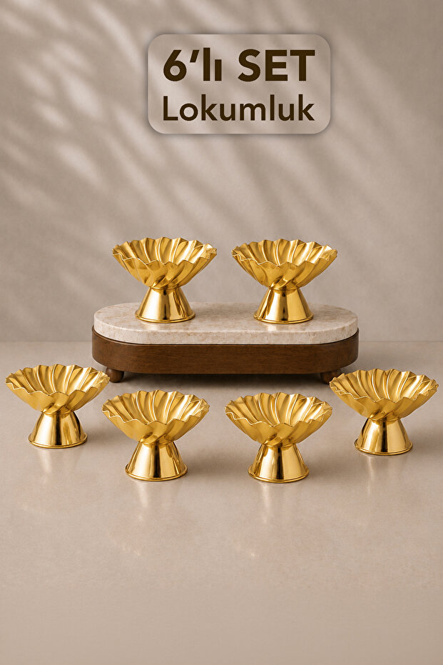 6-Piece Ruffle Model Gold Presentation Bowl - Chocolate Turkish Delight Bowl Coffee Side Serving Dish