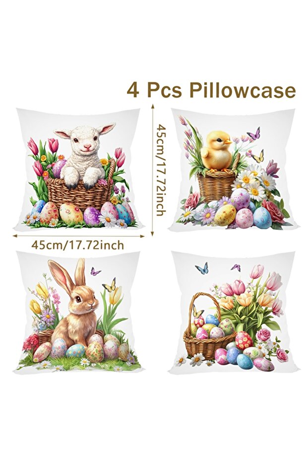 203 4pcs Easter Bunny Eggs Throw Pillow Cover Spring Holiday Ornaments for Bedroom Living Room Decor