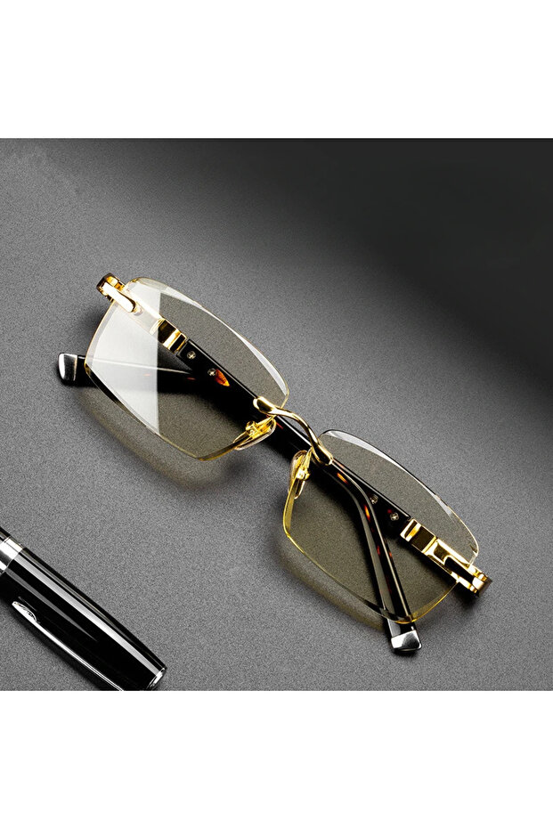 1.5 Dark Brown Men's Metal Material Presbyopia Glasses Borderless Advanced Reading Glasses Eye Prote