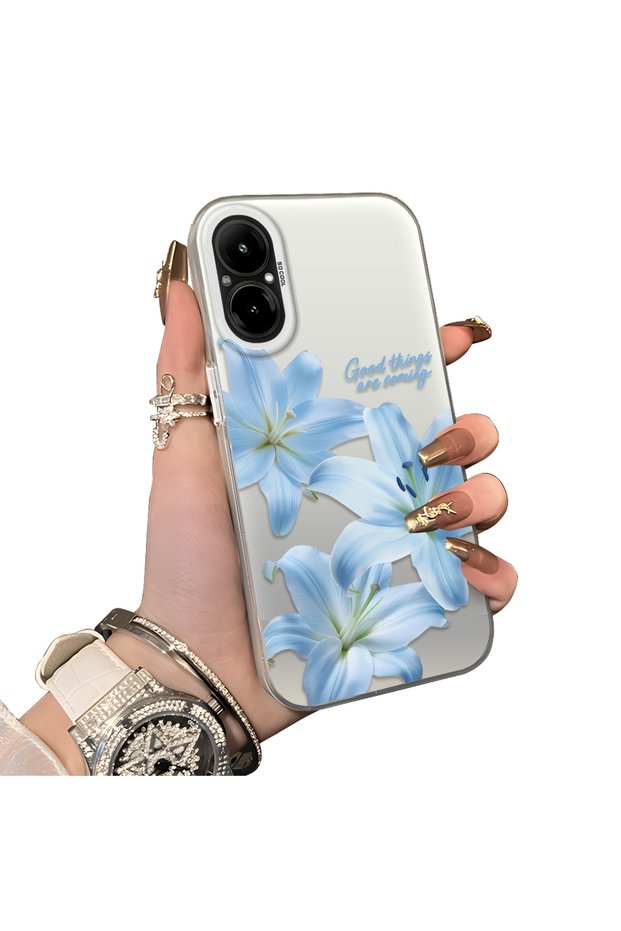 Realme C67 Compatible Silicone Edge Hard Back Case Couple Phone Case with Floral Pattern
