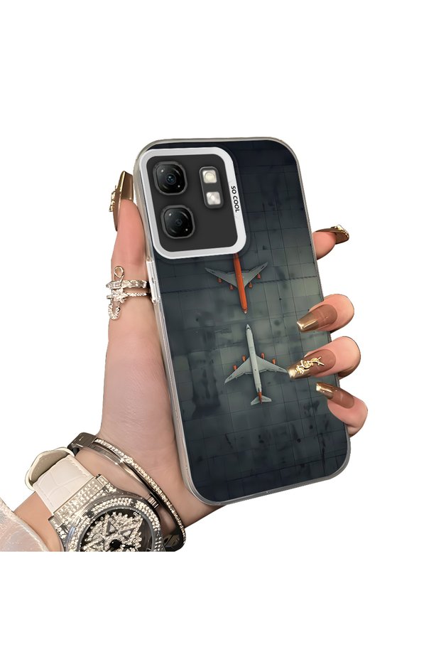 Infinix Smart 9 Compatible Silicone Edge Hard Back Case Couple Phone Case with Airplane Pattern