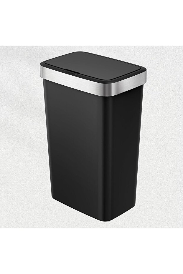 | 50L Kitchen Trash Can with Automatic Sensor and Soft Close | Black Battery Operated Bin | Anti-Fingerprint Finish, Non Slip Base and Bag Holder