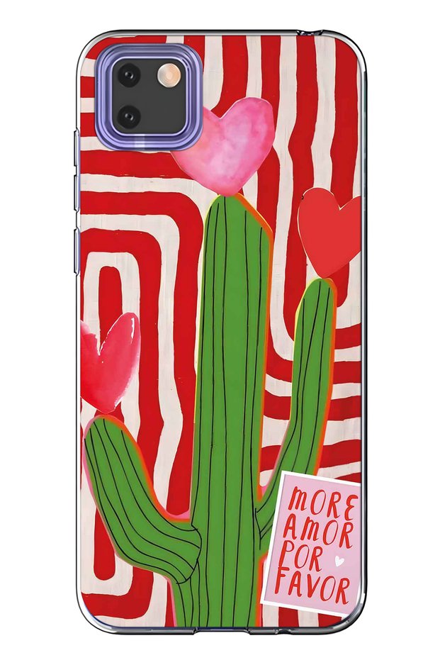 Huawei Y5P Compatible Cactus Patterned Transparent Phone Case