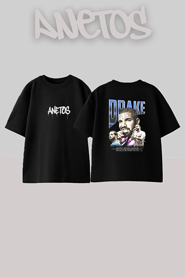 Drake_57 Design Printed Oversize Black T-Shirt