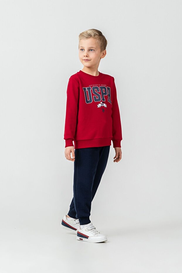 Boy's Printed Red Long Sleeve Tracksuit Set Us2628-C-V4