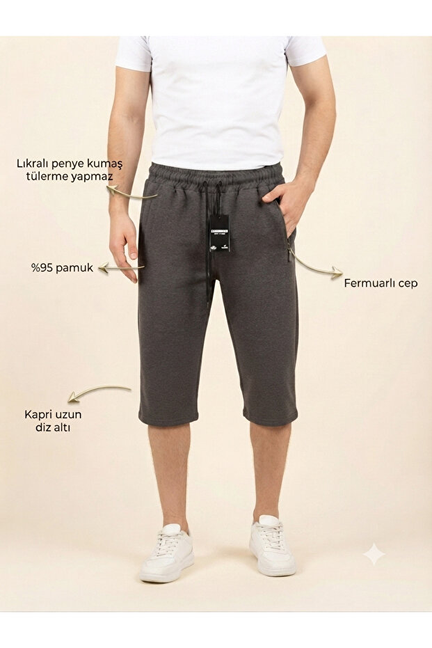 Men's Capri Shorts - 95% Cotton Lycra Combed Cotton - Comfortable Cut Below the Knee with Zipper Pockets
