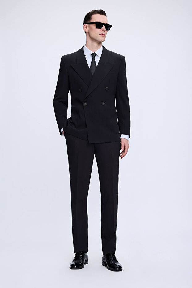 Black Regular Fit Double Breasted Classic Suit