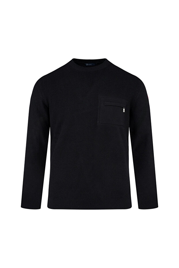 Black Regular Fit Crew Neck Sweatshirt