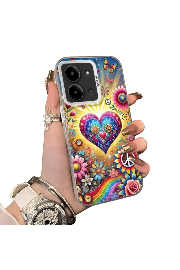 Redmi 15C 4g Compatible Silicone Edge Hard Back Case Couple Phone Case Heart Pattern