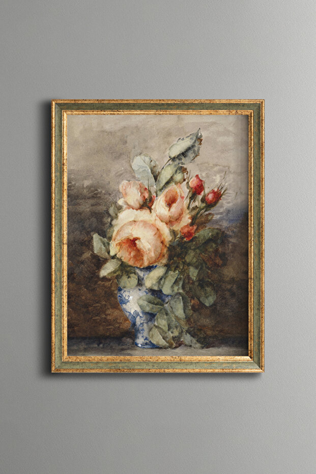 Rose Bouquet in Vase - Vintage Patterned Painting - Fine Model