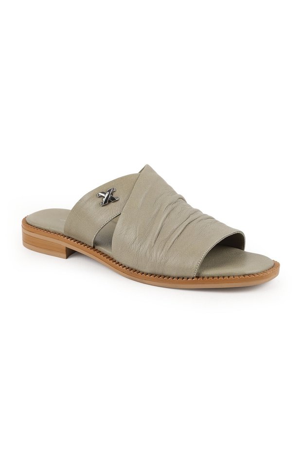 Women's Slippers Daily Genuine Leather Asymmetrical Banded Anatomical Flat Sole Mother's Shoes L060.136
