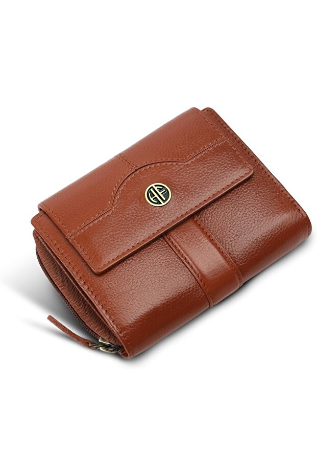 Genuine Leather Ladies Wallet | LW5003_VRN, Tan, Modern