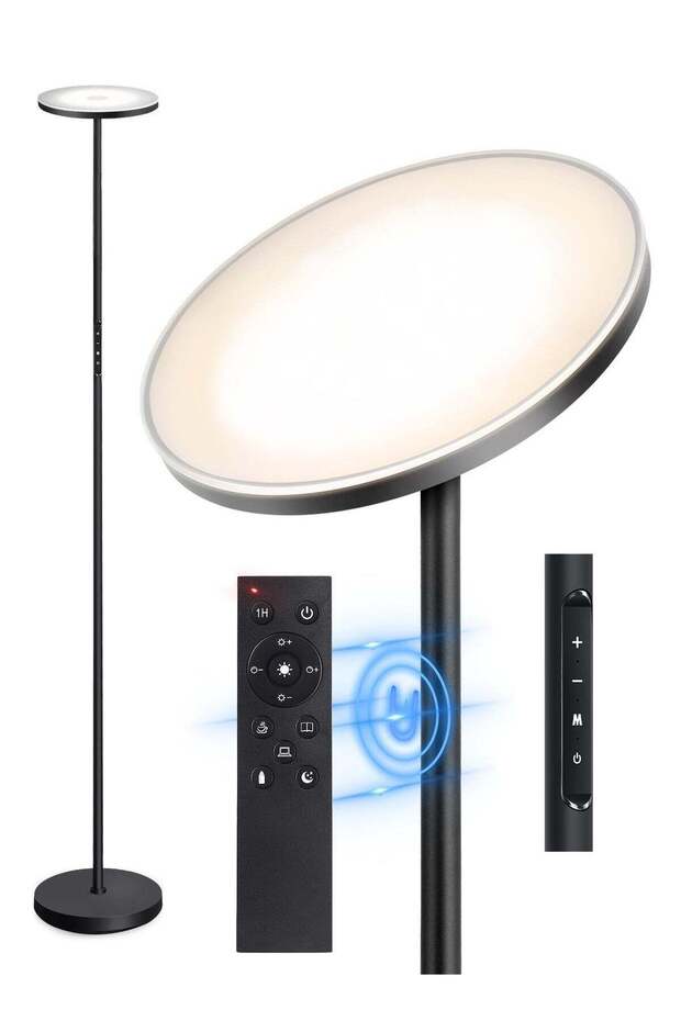 Floor Lamp with Remote & Touch Control, 30W 3000LM LED Uplighter, Dimmable, 4 Color Temps, Black