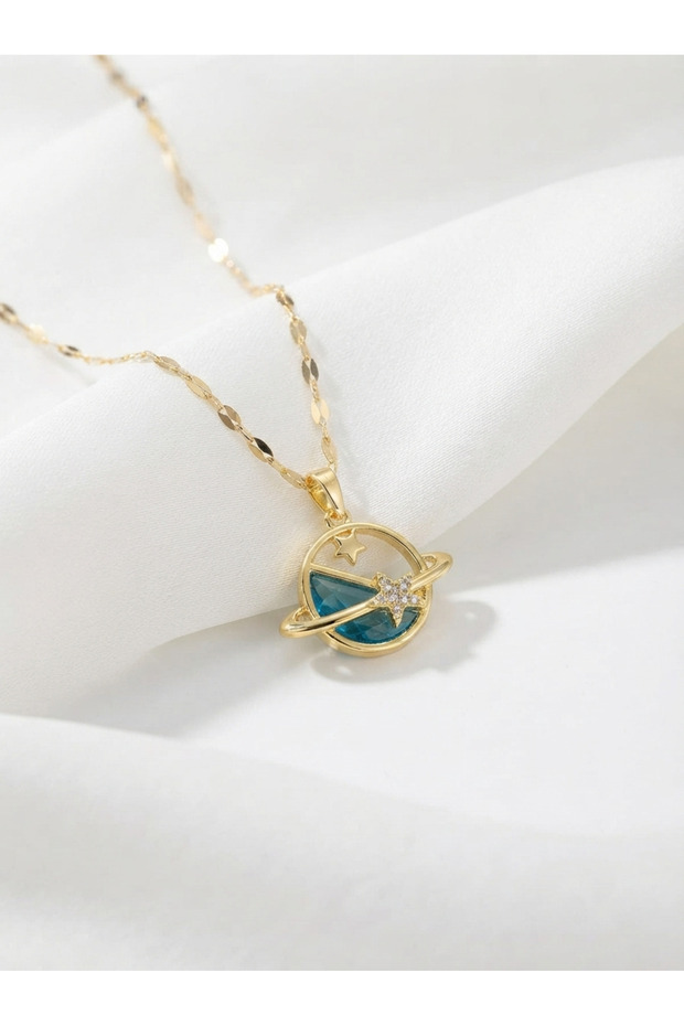 Women's Steel Zircon Stone Saturn Planet Necklace