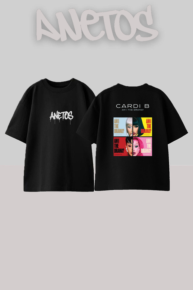 Cardi B_35 Design Printed Unisex Oversize Black Tshirt