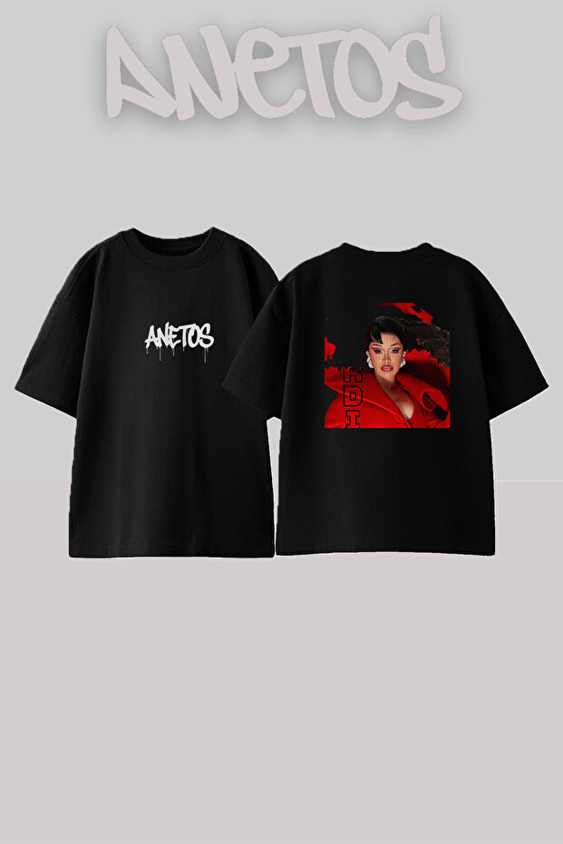Cardi B_34 Design Printed Unisex Oversize Black Tshirt