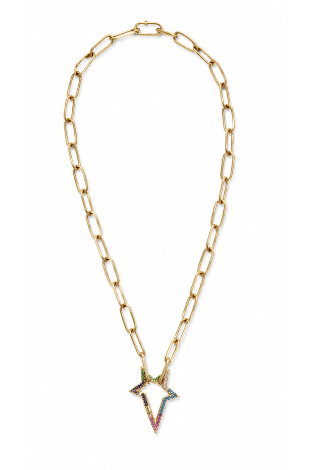 Gold Color Stainless Steel Women's Necklace with Colorful Zircon Stone Star Figure