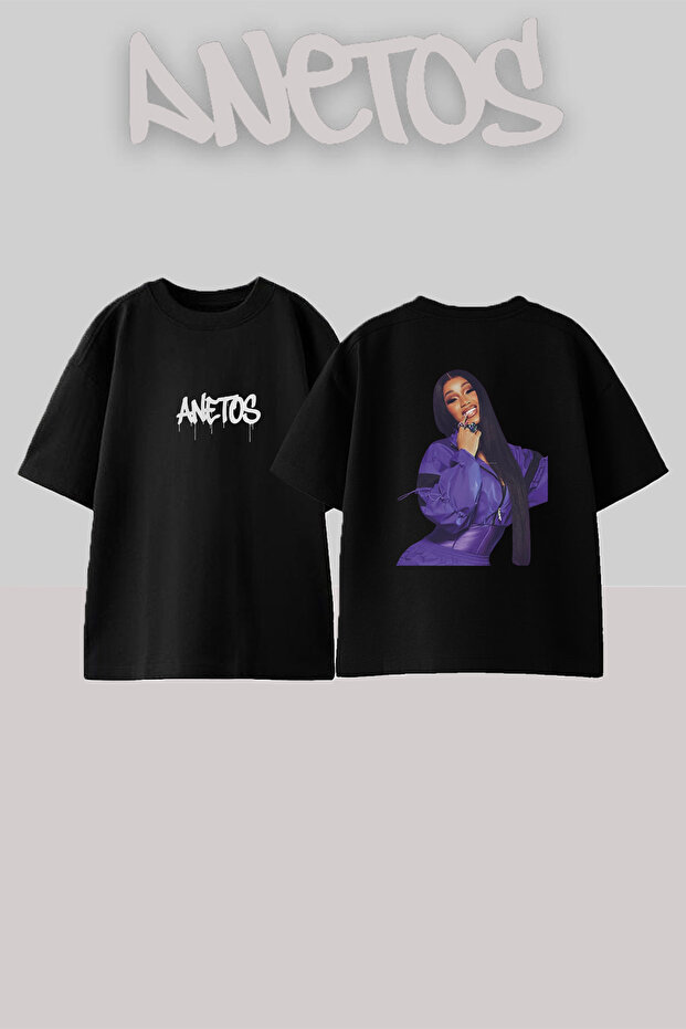 Cardi B_11 Design Printed Unisex Oversize Black Tshirt