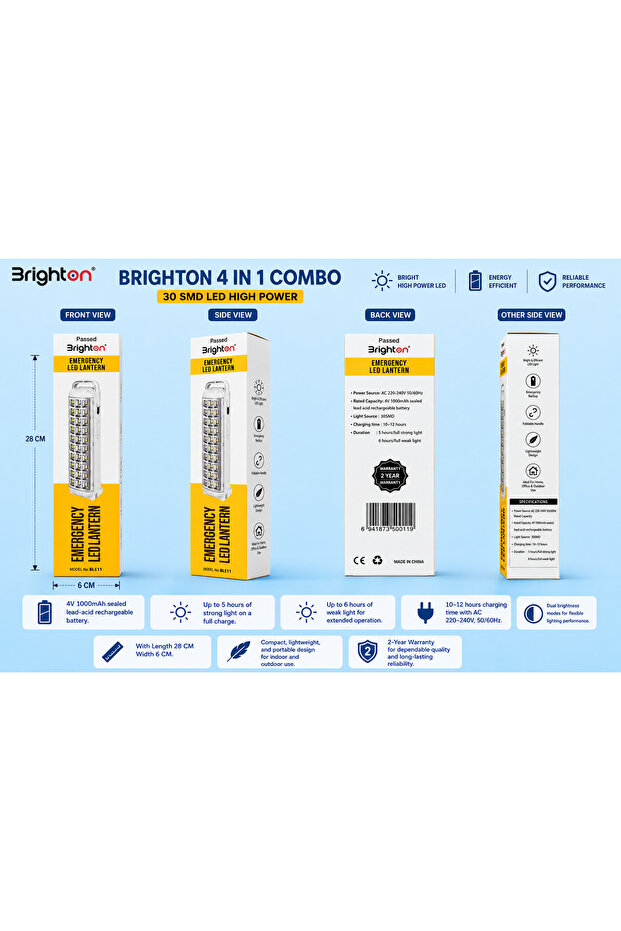 فانوس طوارئ LED متعدد الوظائف 4 في 1 BLE11 |   30 مصباح LED من نوع SMD |   قابل لإعادة الشحن |   مدة اشتراك سنتين