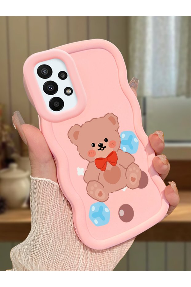 Samsung Galaxy A23 Compatible Case Camera Protector Pink Silicone Couple Phone Case Bear Pattern