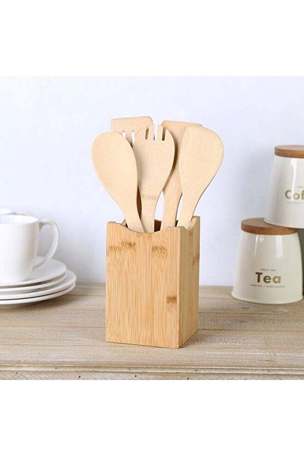 Loretta 6-Piece Bamboo Gadget Set Natural - Holder Gadget Bamboo Storage For Countertop Organizer