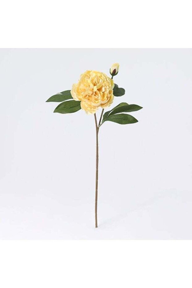 Fernza Artificial Peony Flower 58cm Yellow Decorative Single Stem