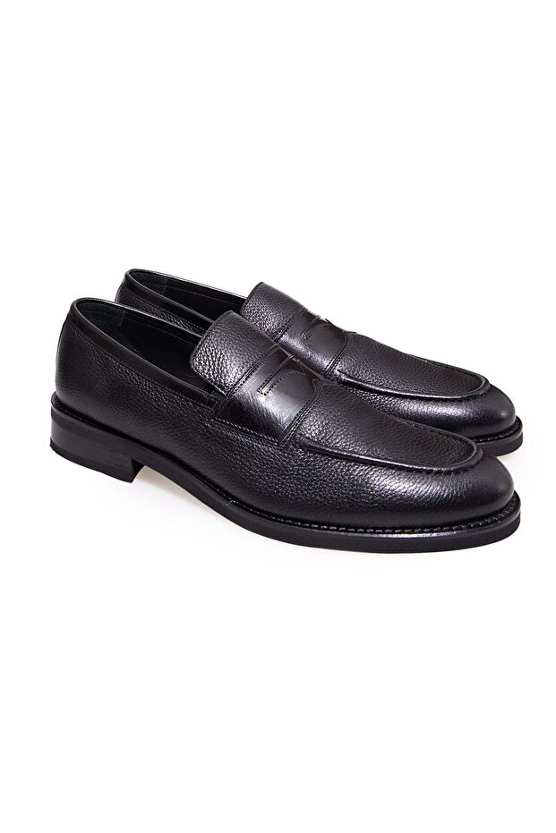 Black Color Laceless Genuine Leather Men's Shoes