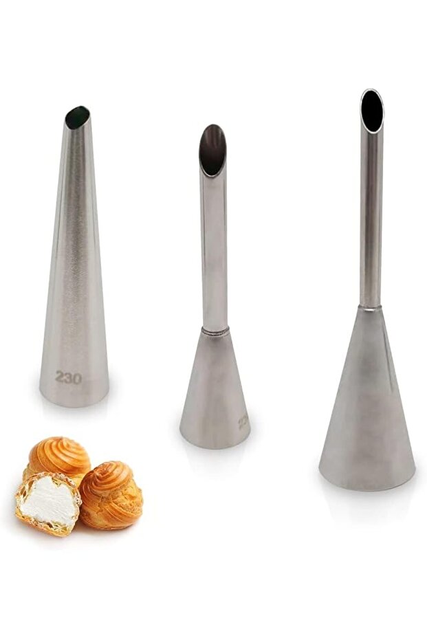3PCS Piping Bag Nozzles Set Stainless Steel Cake Decorating Cake Tips For Puff