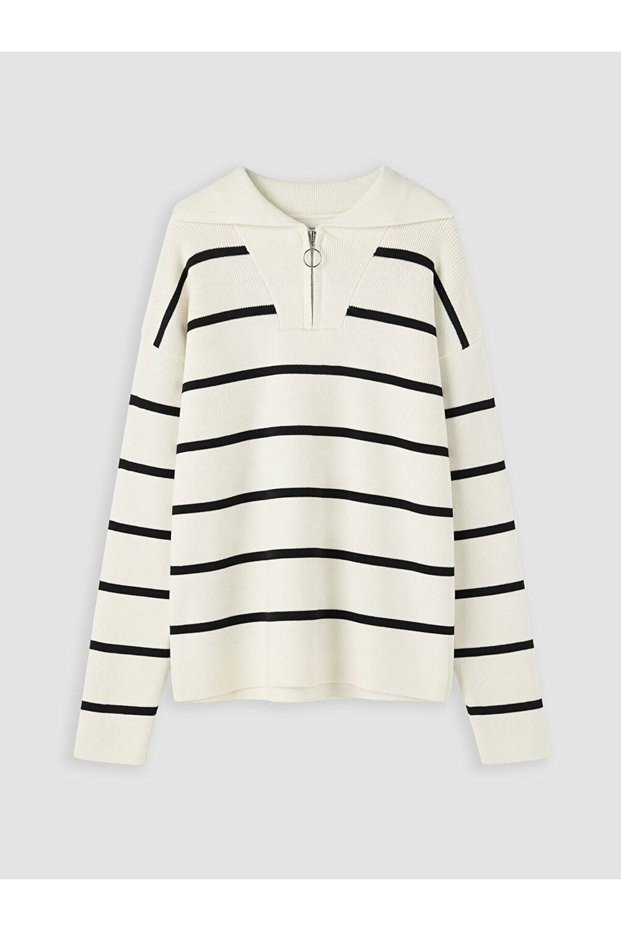 Lcw Kids Ecru Polo Neck Girl's Knitwear Sweater