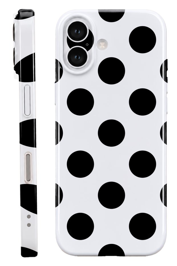 iPhone 17 Black Polka Dot Protect Slim Glossy Full Cover Print Camera Protected Phone Case