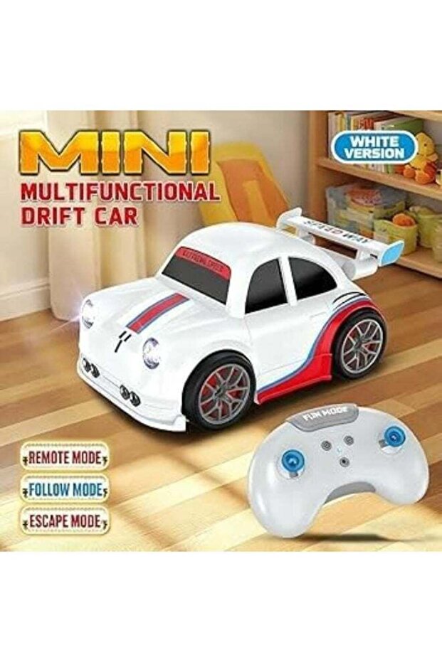 Mini Multi-Functional RC Dream Racing Car with Follow and Escape Mode, Remote Control Toy Vehicle with Obstacle Sensor, Ages 3+, White and Black