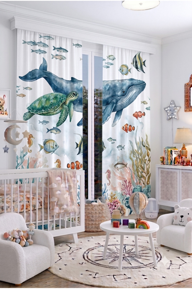Baby Kids Room Background Curtain 140X260 cm 2 Wings Cute Patterned Decorative Digital Printed Premium Children's Room Curtain