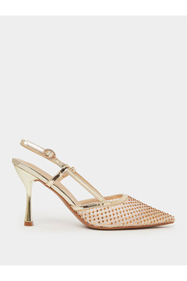 Gold Embellished Slingback Pumps