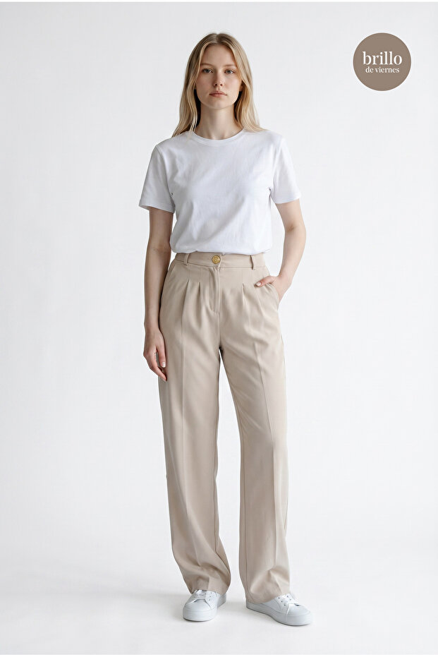 High Waist Elastic Wide Leg Palazzo Woven Women's Trousers