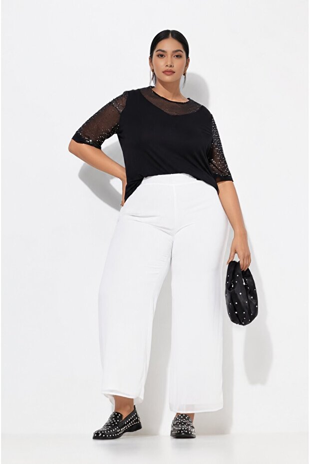 Women's High Waist Elastic Chiffon Lined Fabric Plus Size Curve Pants