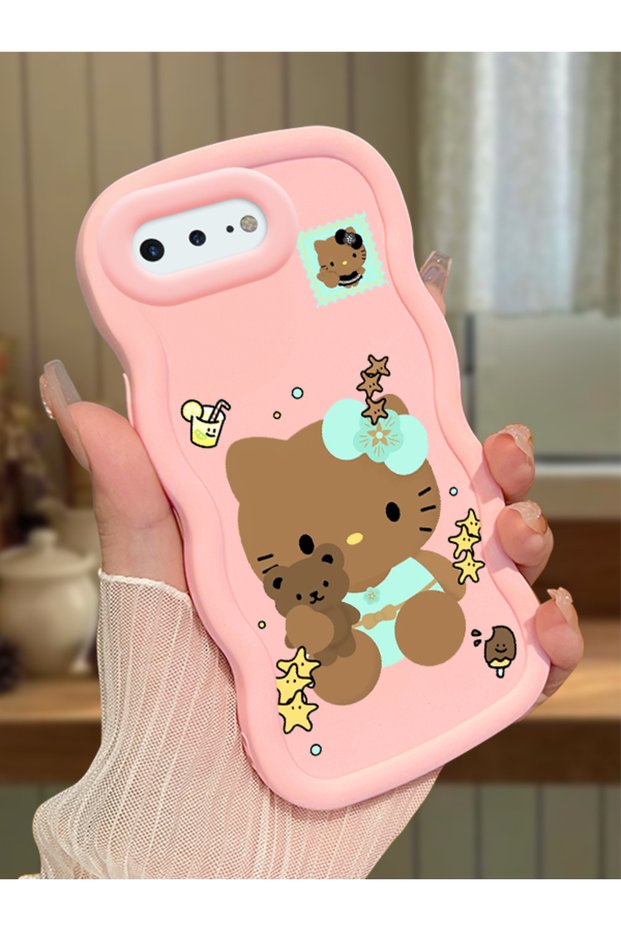 iPhone 8 Plus Compatible Case Camera Protector Pink Silicone Couple Phone Case Kitty Pattern