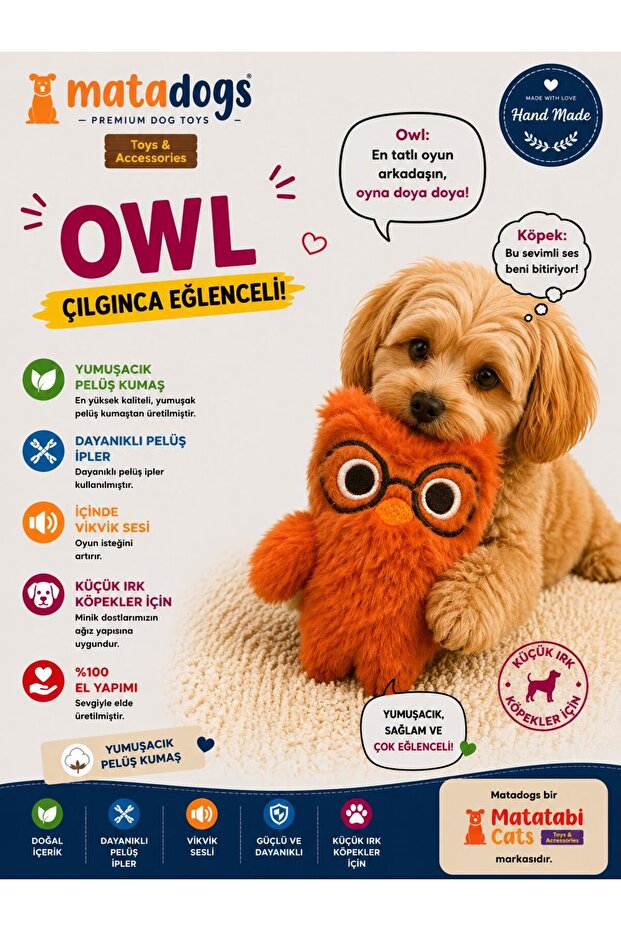 Matadogs Owl Plush, Sound-Producing Dog Toy